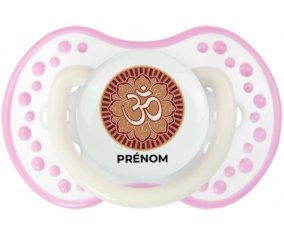 Om aum sanskrit design-1 avec prénom : Blanc-rose phosphorescente Tétine embout Lovi Dynamic