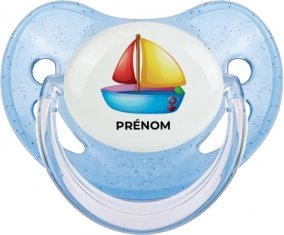 Jouet toys Bateau design-2 avec prénom : Bleue à paillette Tétine embout physiologique