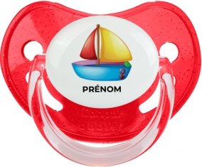 Jouet toys Bateau design-2 avec prénom : Rouge à paillette Tétine embout physiologique