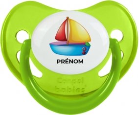 Jouet toys Bateau design-2 avec prénom : Vert phosphorescente Tétine embout physiologique