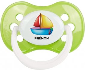 Jouet toys Bateau design-2 avec prénom : Vert classique Tétine embout anatomique