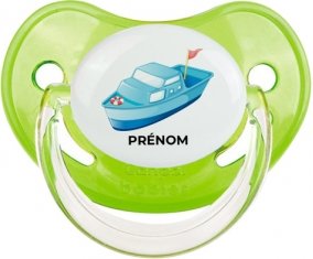 Jouet toys Bateau design-3 avec prénom : Vert classique Tétine embout physiologique