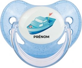 Jouet toys Bateau design-3 avec prénom : Bleue à paillette Tétine embout physiologique