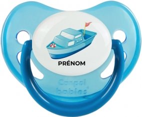 Jouet toys Bateau design-3 avec prénom : Bleue phosphorescente Tétine embout physiologique