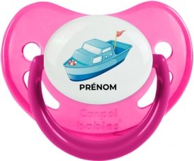 Jouet toys Bateau design-3 avec prénom : Rose phosphorescente Tétine embout physiologique