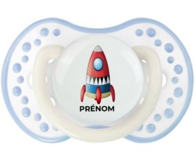 Jouet toys Fusée avec prénom : Blanc-cyan classique Tétine embout Lovi Dynamic