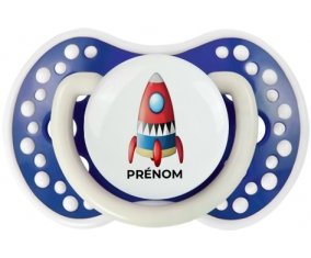 Jouet toys Fusée avec prénom : Bleu-marine phosphorescente Tétine embout Lovi Dynamic