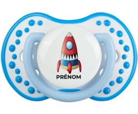 Jouet toys Fusée avec prénom : Blanc-bleu phosphorescente Tétine embout Lovi Dynamic