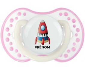 Jouet toys Fusée avec prénom : Blanc-rose phosphorescente Tétine embout Lovi Dynamic