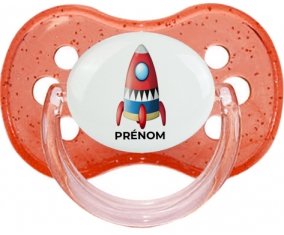 Jouet toys Fusée avec prénom : Rouge à paillette Tétine embout cerise