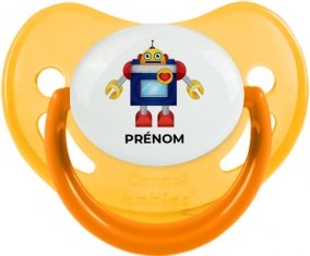 Jouet toys Robot avec prénom : Jaune phosphorescente Tétine embout physiologique