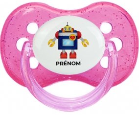 Jouet toys Robot avec prénom : Rose à paillette Tétine embout cerise