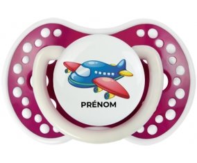 Jouet toys Avion design-1 avec prénom : Fuchsia phosphorescente Tétine embout Lovi Dynamic