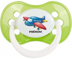 Jouet toys Avion design-1 avec prénom : Vert classique Tétine embout anatomique