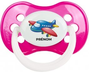 Jouet toys Avion design-1 avec prénom : Rose foncé classique Tétine embout anatomique