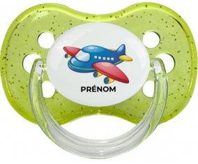 Jouet toys Avion design-1 avec prénom : Vert à paillette Tétine embout cerise