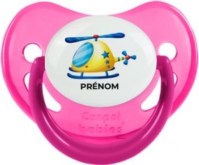 Jouet toys Hélicoptère design-1 avec prénom : Rose phosphorescente Tétine embout physiologique