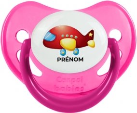 Jouet toys Avion design-2 avec prénom : Rose phosphorescente Tétine embout physiologique