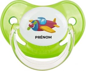 Jouet toys Avion design-3 avec prénom : Vert classique Tétine embout physiologique