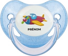 Jouet toys Avion design-3 avec prénom : Bleue à paillette Tétine embout physiologique