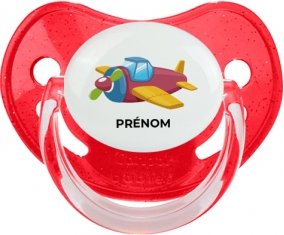 Jouet toys Avion design-3 avec prénom : Rouge à paillette Tétine embout physiologique