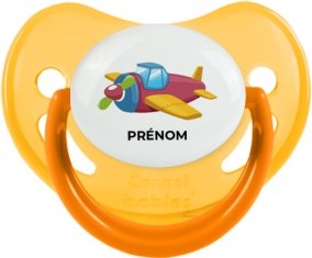 Jouet toys Avion design-3 avec prénom : Jaune phosphorescente Tétine embout physiologique