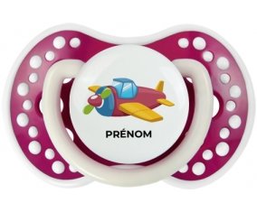 Jouet toys Avion design-3 avec prénom : Fuchsia phosphorescente Tétine embout Lovi Dynamic