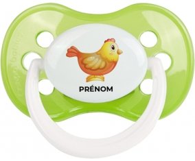 Jouet toys Poule avec prénom : Vert classique Tétine embout anatomique