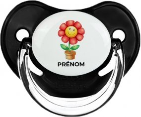 Jouet toys Fleur avec prénom : Noir classique Tétine embout physiologique