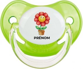 Jouet toys Fleur avec prénom : Vert classique Tétine embout physiologique