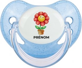 Jouet toys Fleur avec prénom : Bleue à paillette Tétine embout physiologique