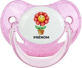 Jouet toys Fleur avec prénom : Rose à paillette Tétine embout physiologique