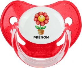 Jouet toys Fleur avec prénom : Rouge à paillette Tétine embout physiologique