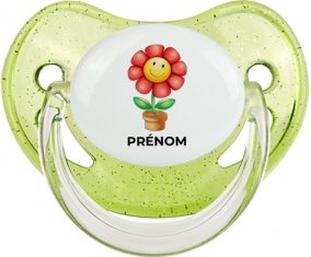 Jouet toys Fleur avec prénom : Vert à paillette Tétine embout physiologique