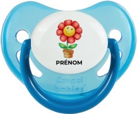 Jouet toys Fleur avec prénom : Bleue phosphorescente Tétine embout physiologique