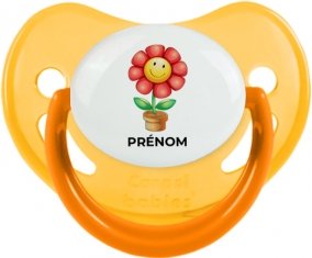 Jouet toys Fleur avec prénom : Jaune phosphorescente Tétine embout physiologique