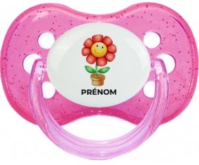 Jouet toys Fleur avec prénom : Rose à paillette Tétine embout cerise