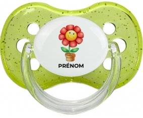 Jouet toys Fleur avec prénom : Vert à paillette Tétine embout cerise