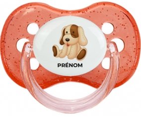 Jouet toys Chiot avec prénom : Rouge à paillette Tétine embout cerise