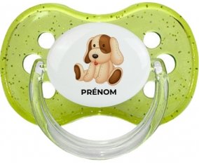 Jouet toys Chiot avec prénom : Vert à paillette Tétine embout cerise