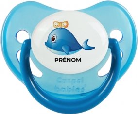 Jouet toys Dauphin avec prénom : Bleue phosphorescente Tétine embout physiologique