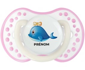 Jouet toys Dauphin avec prénom : Blanc-rose phosphorescente Tétine embout Lovi Dynamic