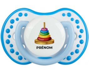 Jouet toys à empiler avec prénom : Blanc-bleu phosphorescente Tétine embout Lovi Dynamic