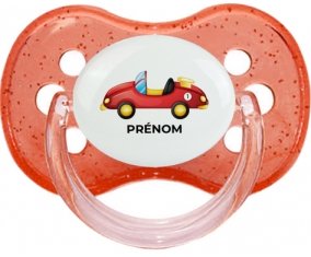 Jouet toys voiture de sport avec prénom : Rouge à paillette Tétine embout cerise