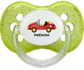 Jouet toys voiture de sport avec prénom : Vert à paillette Tétine embout cerise