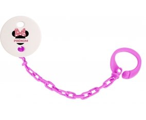 Attache-tétineDisney Minnie Oreilles noires Nœud rose pois blancs avec prénom couleur Rose fuschia