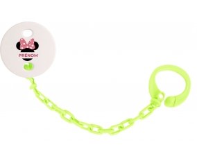 Attache-tétineDisney Minnie Oreilles noires Nœud rose pois blancs avec prénom couleur Verte