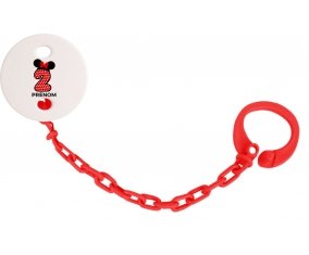 Attache-tétineDisney Minnie Numéro 2 rouge pois blancs papillon rouge avec prénom couleur Rouge