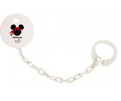 Attache-tétine personnalisée Disney Mickey foulard pirate rouge pois noirs  avec prénom pour bébé.