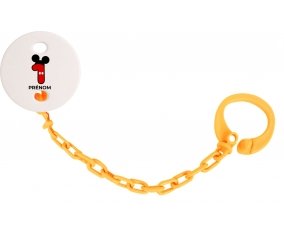 Attache-tétineDisney Mickey Numéro 1 avec prénom couleur Orange